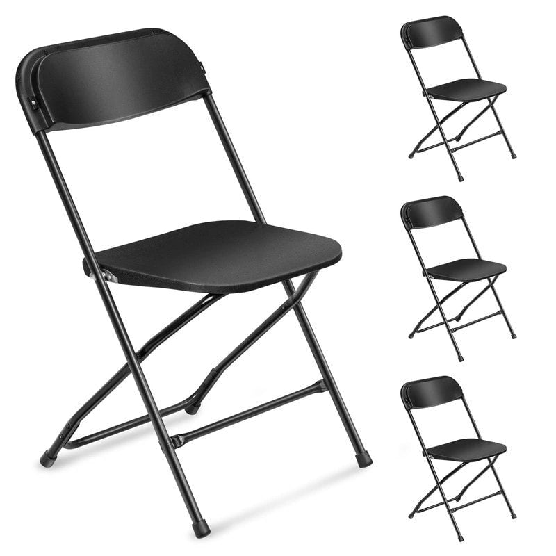 Sedia pieghevole bianca/nera, struttura in acciaio, set da 4