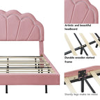 Letto a piattaforma in velluto rosa/beige con LED e ottomana contenitore – Matrimoniale, 2 pezzi