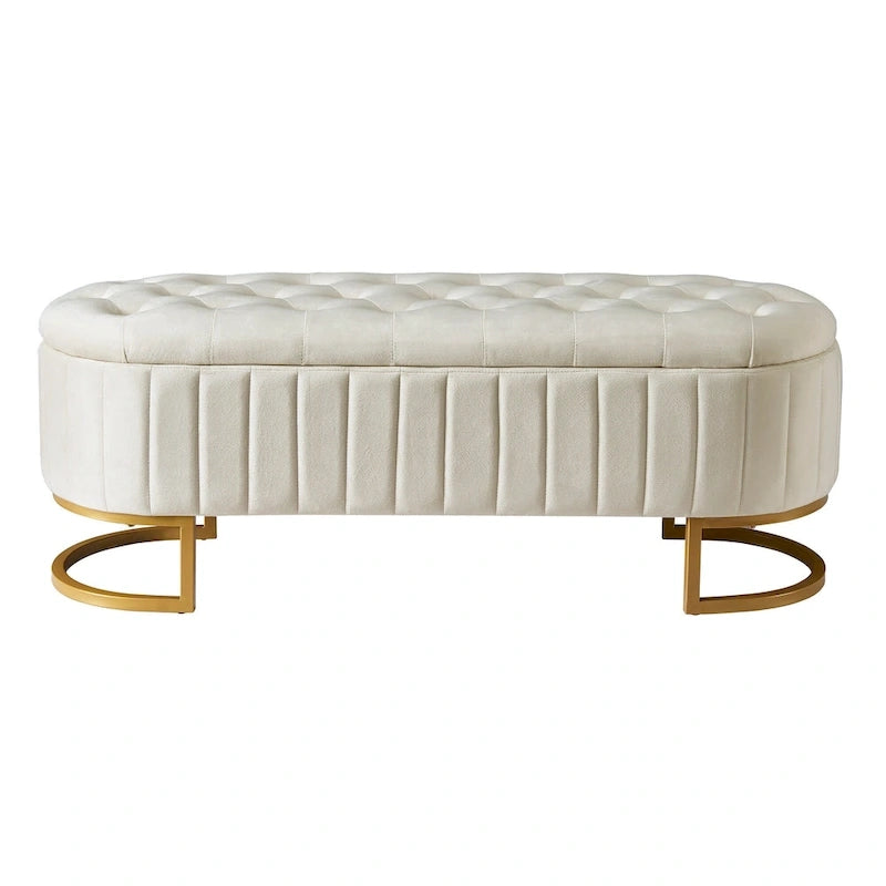 Letto a piattaforma in velluto rosa/beige con LED e ottomana contenitore – Matrimoniale, 2 pezzi