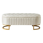 Letto a piattaforma in velluto rosa/beige con LED e ottomana contenitore – Matrimoniale, 2 pezzi