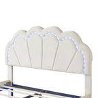 Letto a piattaforma in velluto rosa/beige con LED e ottomana contenitore – Matrimoniale, 2 pezzi