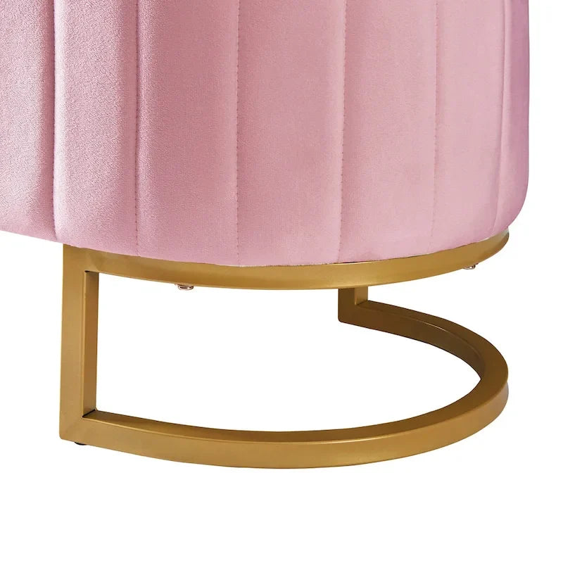 Letto a piattaforma in velluto rosa/beige con LED e ottomana contenitore – Matrimoniale, 2 pezzi