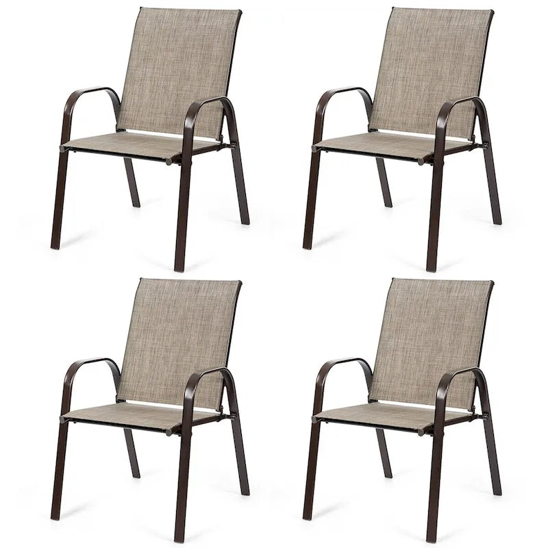 Sedia pieghevole da patio grigia/beige/nera/marrone con braccioli, set da 4