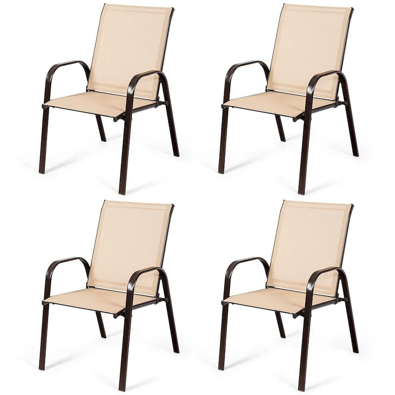 Sedia pieghevole da patio grigia/beige/nera/marrone con braccioli, set da 4
