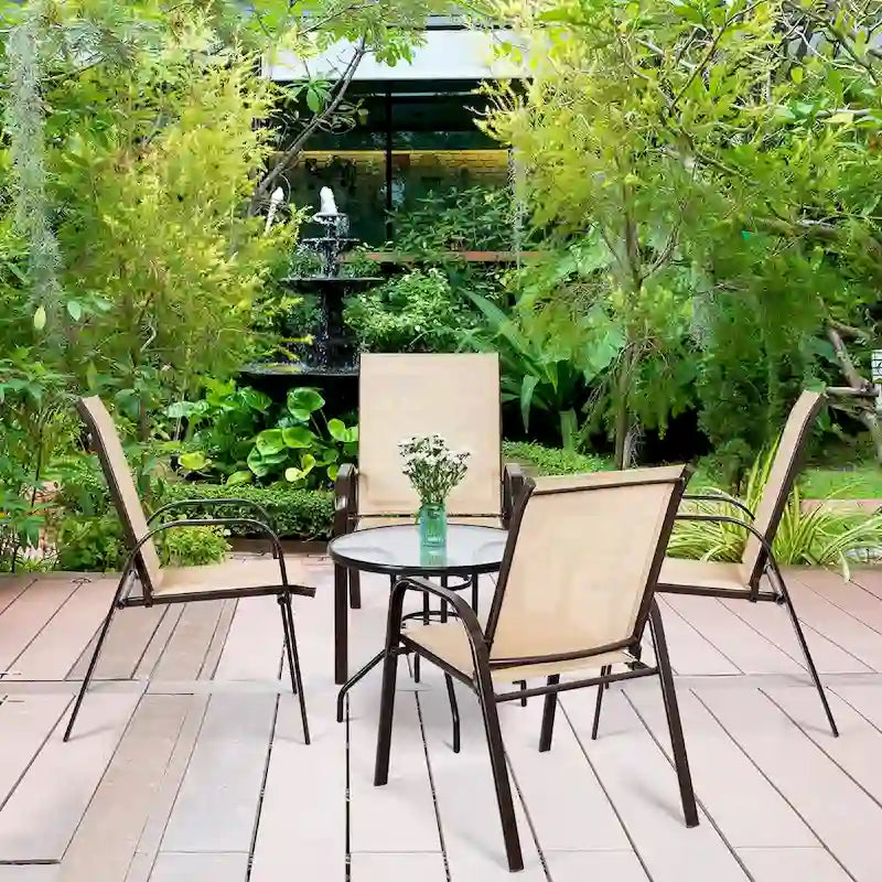 Sedia pieghevole da patio grigia/beige/nera/marrone con braccioli, set da 4