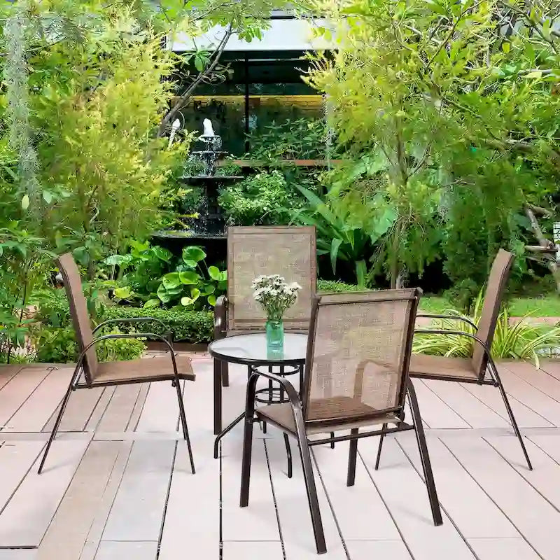 Sedia pieghevole da patio grigia/beige/nera/marrone con braccioli, set da 4