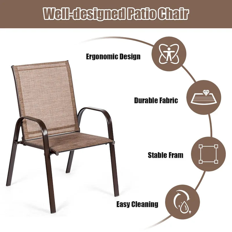 Sedia pieghevole da patio grigia/beige/nera/marrone con braccioli, set da 4