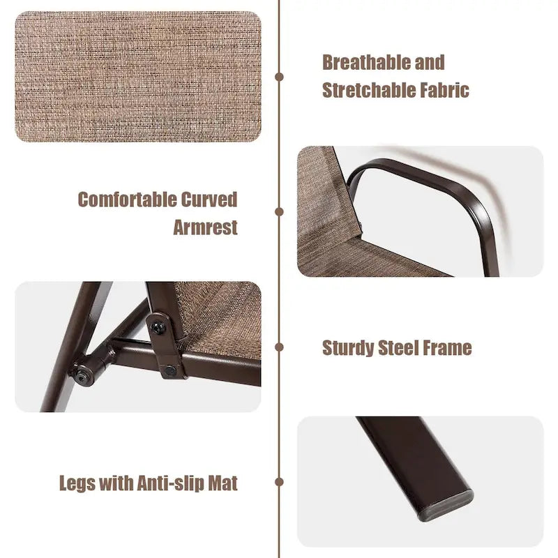 Sedia pieghevole da patio grigia/beige/nera/marrone con braccioli, set da 4
