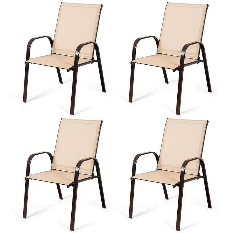 Sedia pieghevole da patio grigia/beige/nera/marrone con braccioli, set da 4