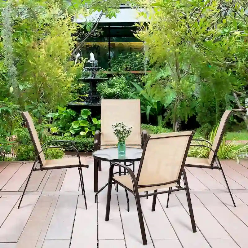Sedia pieghevole da patio grigia/beige/nera/marrone con braccioli, set da 4