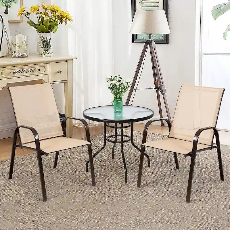 Sedia pieghevole da patio grigia/beige/nera/marrone con braccioli, set da 4