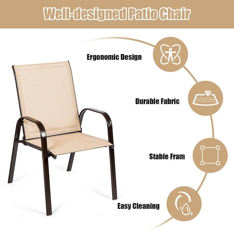 Sedia pieghevole da patio grigia/beige/nera/marrone con braccioli, set da 4