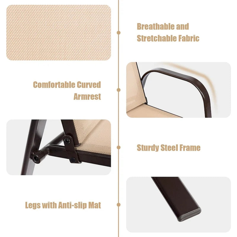 Sedia pieghevole da patio grigia/beige/nera/marrone con braccioli, set da 4