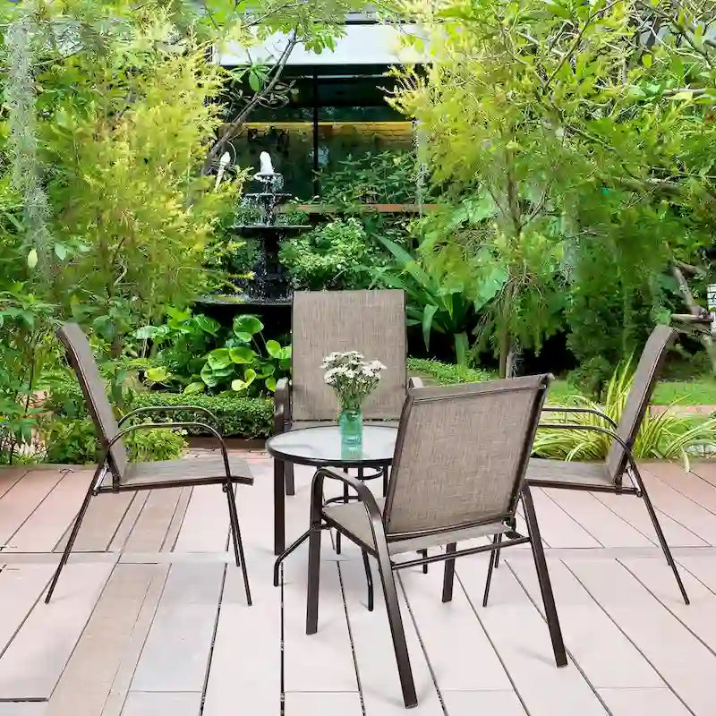 Sedia pieghevole da patio grigia/beige/nera/marrone con braccioli, set da 4
