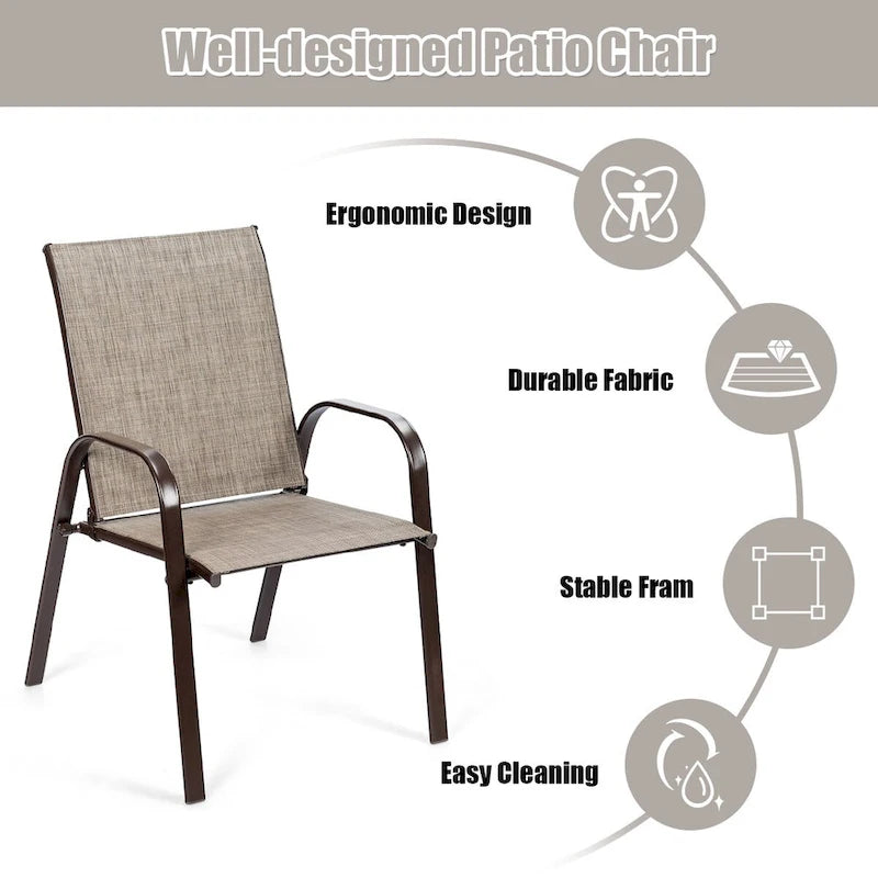 Sedia pieghevole da patio grigia/beige/nera/marrone con braccioli, set da 4