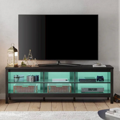 Mobile TV nero/espresso, con ripiano classico aperto, adatto per TV fino a 120 pollici