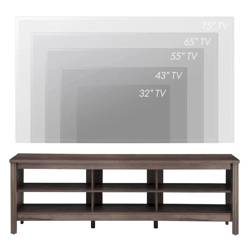 Mobile TV nero/espresso, con ripiano classico aperto, adatto per TV fino a 120 pollici