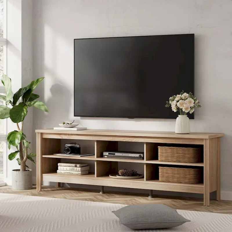 Mobile TV nero/espresso, con ripiano classico aperto, adatto per TV fino a 120 pollici