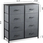 Cassettiera a 8 cassetti in tessuto, Grigio scuro / Carbone / Grigio chiaro, per uso singolo