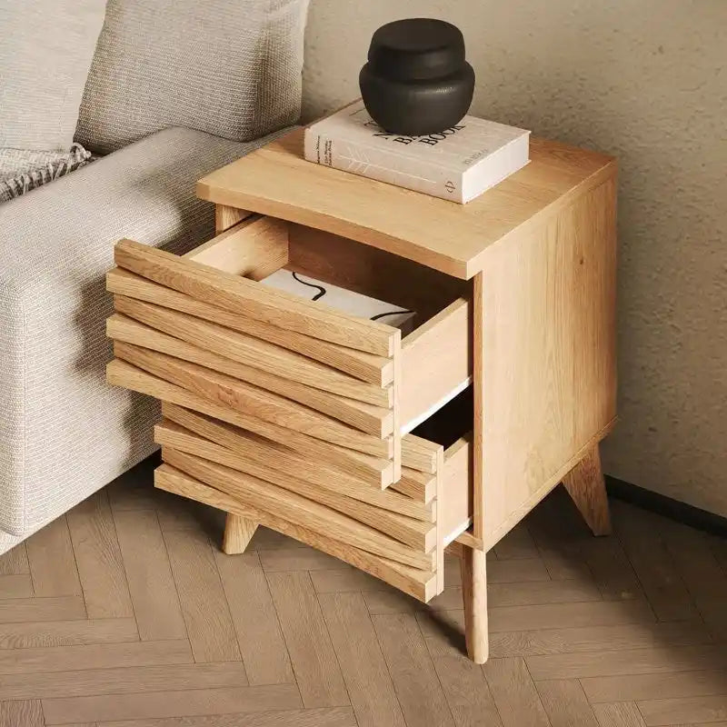 Comodino a 2 cassetti effetto rovere, singolo