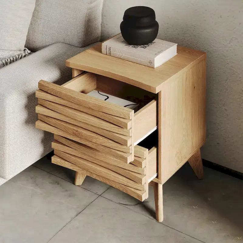 Comodino a 2 cassetti effetto rovere, singolo