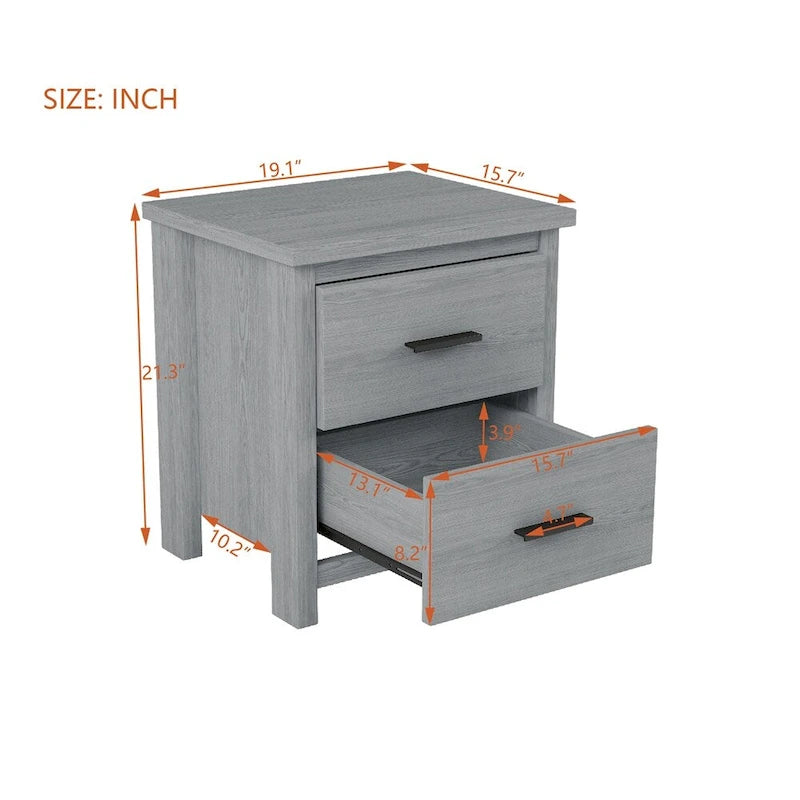Comodino a 2 cassetti noce/grigio chiaro, singolo