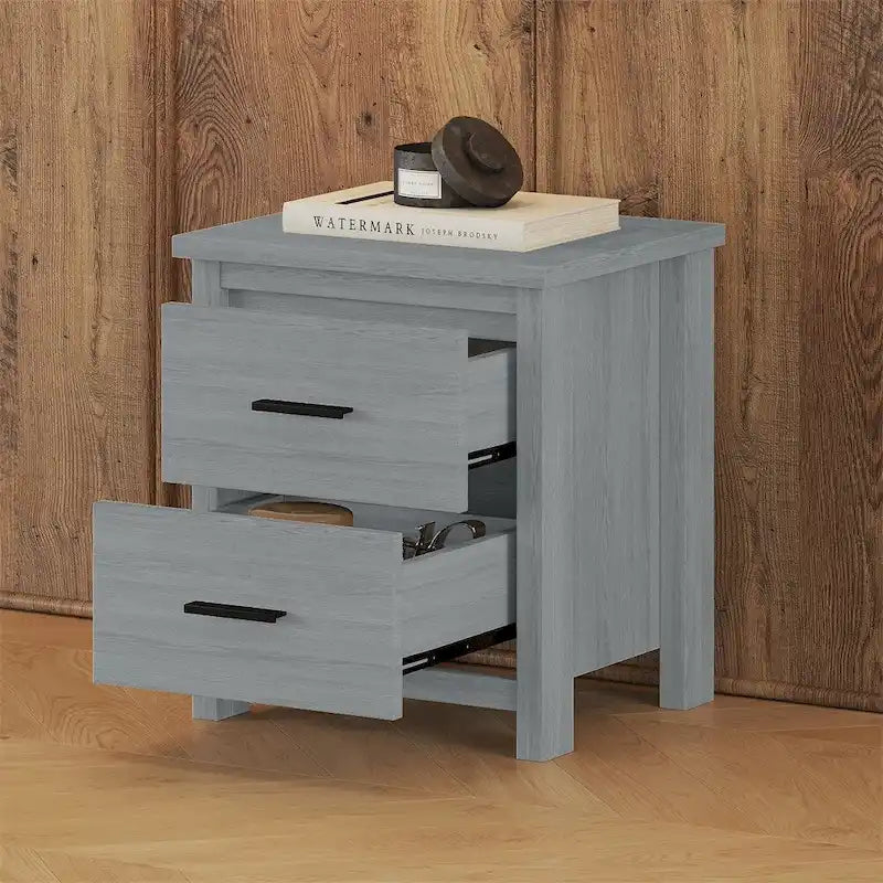 Comodino a 2 cassetti noce/grigio chiaro, singolo