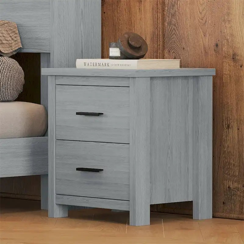 Comodino a 2 cassetti noce/grigio chiaro, singolo