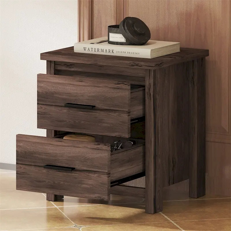 Comodino a 2 cassetti noce/grigio chiaro, singolo