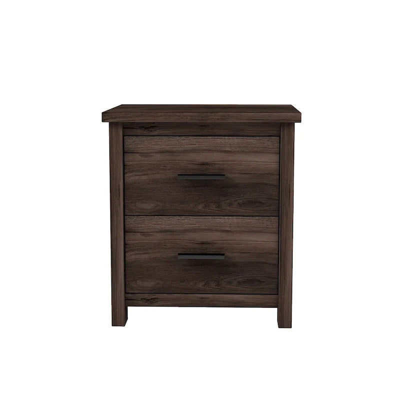 Comodino a 2 cassetti noce/grigio chiaro, singolo