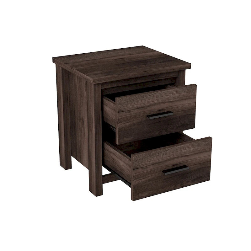Comodino a 2 cassetti noce/grigio chiaro, singolo