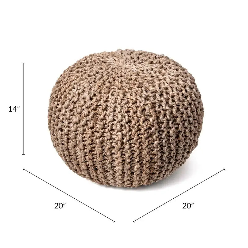 Pouf Ottomano in Juta a Maglia Grigio Scuro/Grigio Chiaro/Naturale – 1 Posto