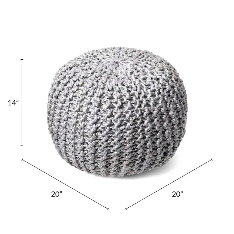 Pouf Ottomano in Juta a Maglia Grigio Scuro/Grigio Chiaro/Naturale – 1 Posto