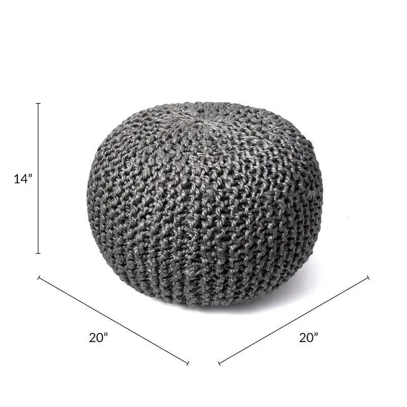 Pouf Ottomano in Juta a Maglia Grigio Scuro/Grigio Chiaro/Naturale – 1 Posto