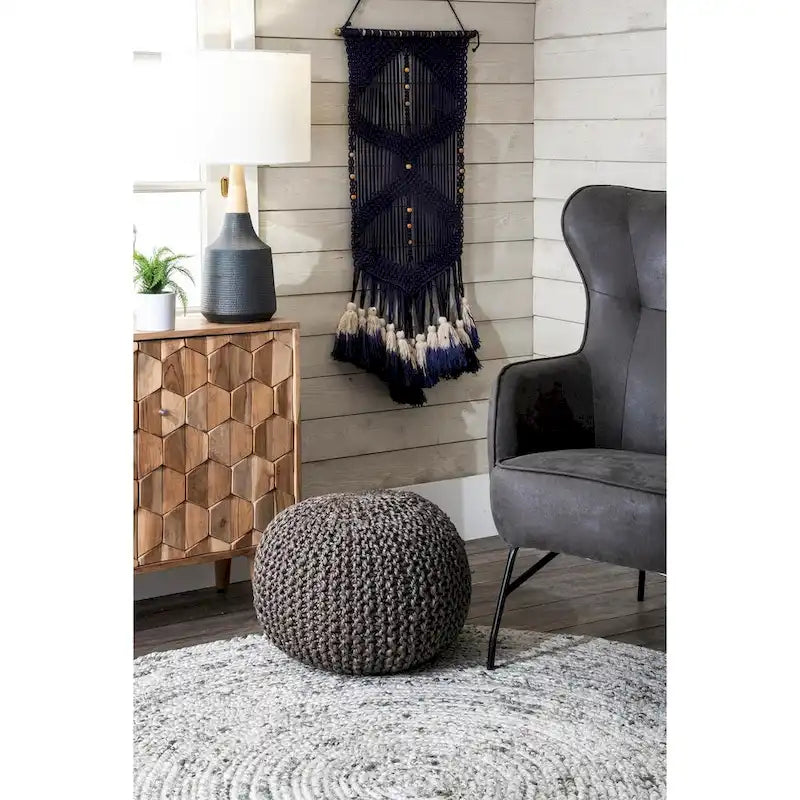 Pouf Ottomano in Juta a Maglia Grigio Scuro/Grigio Chiaro/Naturale – 1 Posto