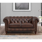 Divano Chesterfield e Divanetto a Due Posti in Pelle Marrone Caramello, 2-3 Posti