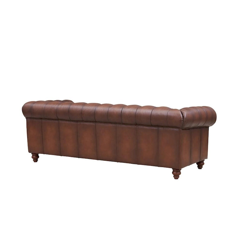 Divano Chesterfield e Divanetto a Due Posti in Pelle Marrone Caramello, 2-3 Posti