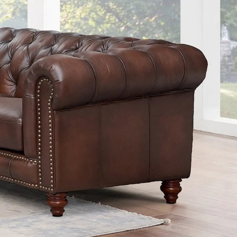 Divano Chesterfield e Divanetto a Due Posti in Pelle Marrone Caramello, 2-3 Posti
