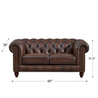 Divano Chesterfield e Divanetto a Due Posti in Pelle Marrone Caramello, 2-3 Posti