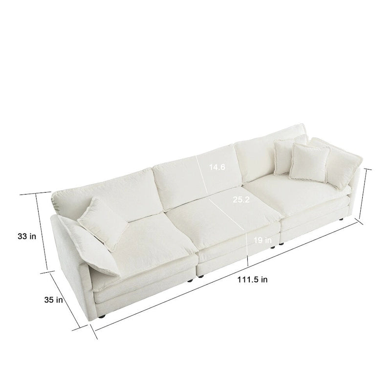 Set divano moderno 3 pezzi in ciniglia blu/bianco (fino a 4 posti)