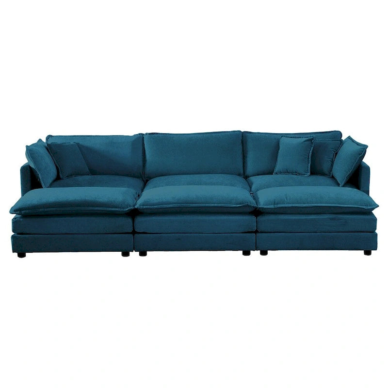 Set divano moderno 3 pezzi in ciniglia blu/bianco (fino a 4 posti)
