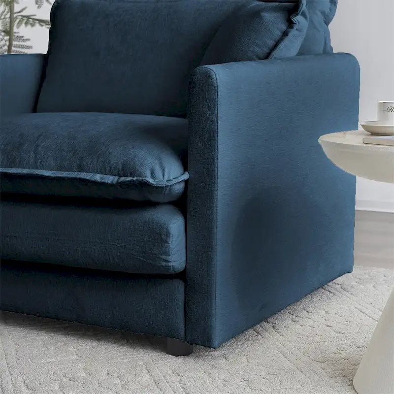 Set divano moderno 3 pezzi in ciniglia blu/bianco (fino a 4 posti)