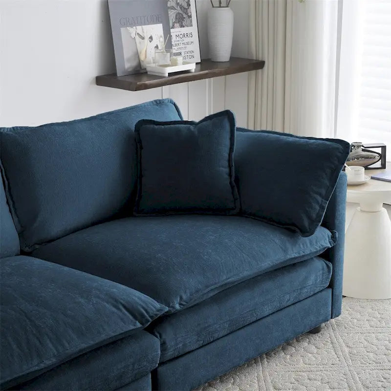 Set divano moderno 3 pezzi in ciniglia blu/bianco (fino a 4 posti)