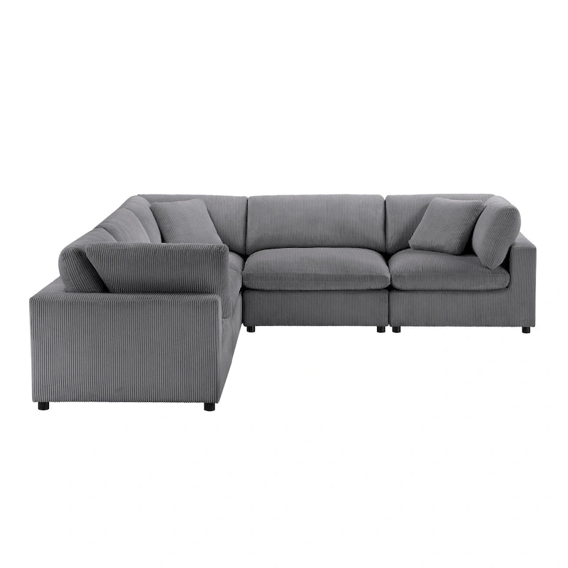 Divano componibile a 5 pezzi in velluto a coste e tessuto color antracite/beige
