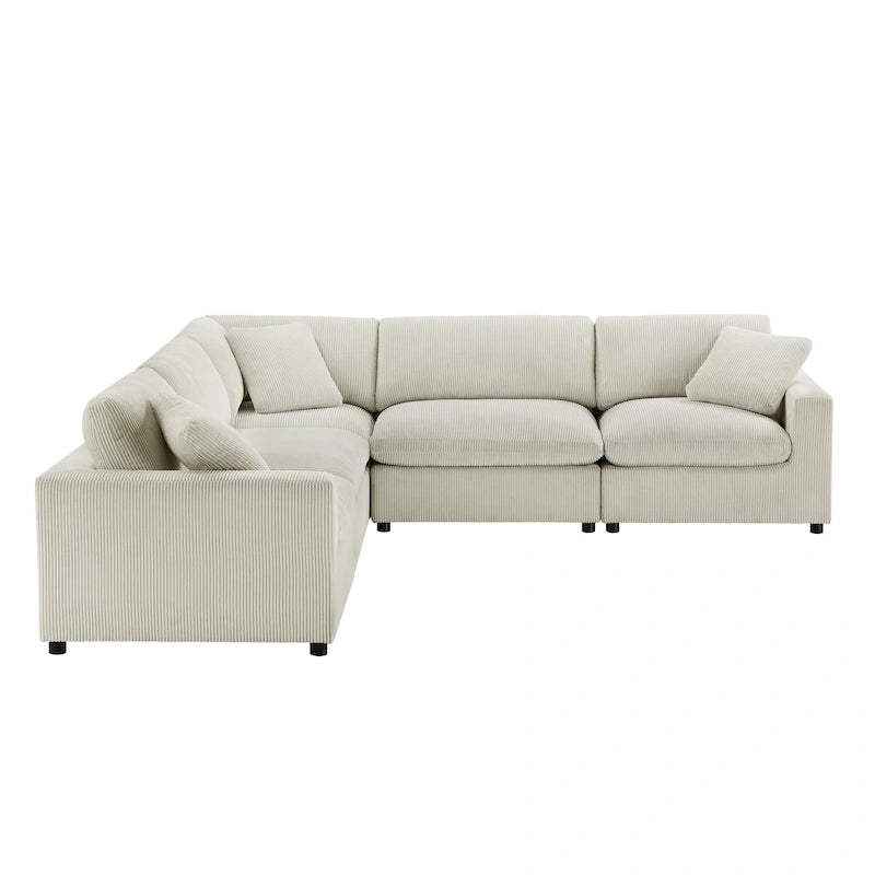 Divano componibile a 5 pezzi in velluto a coste e tessuto color antracite/beige