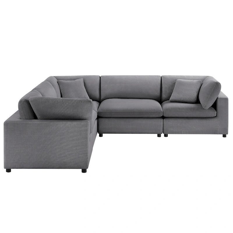 Divano componibile a 5 pezzi in velluto a coste e tessuto color antracite/beige