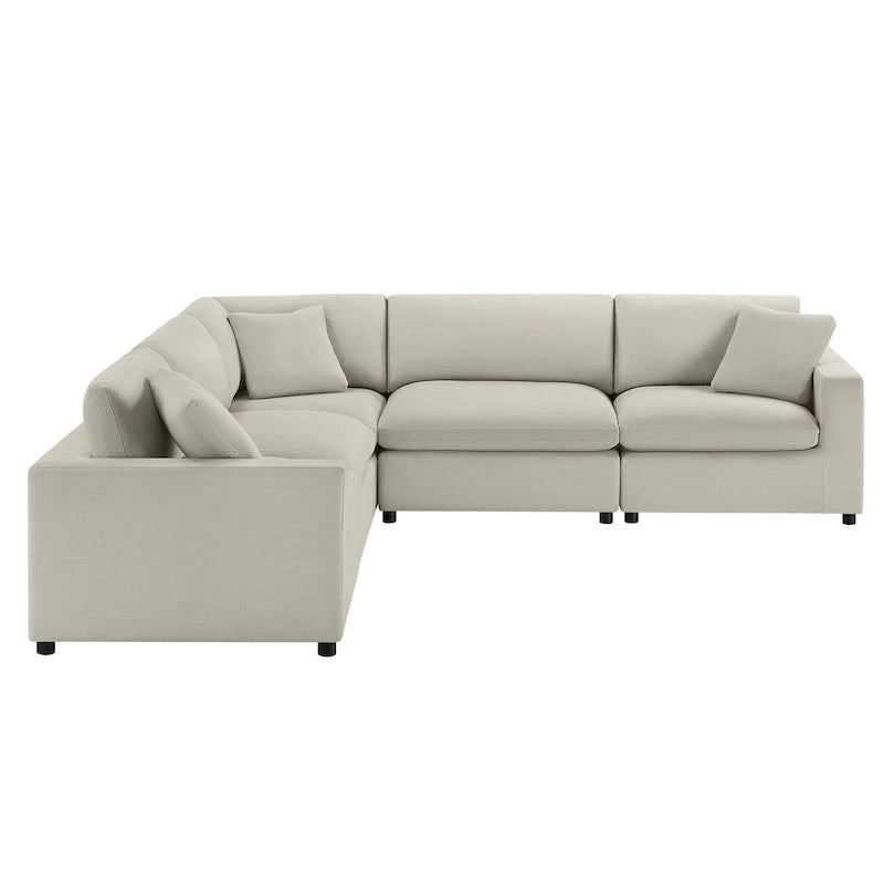 Divano componibile a 5 pezzi in velluto a coste e tessuto color antracite/beige