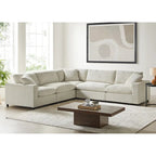 Divano componibile a 5 pezzi in velluto a coste e tessuto color antracite/beige