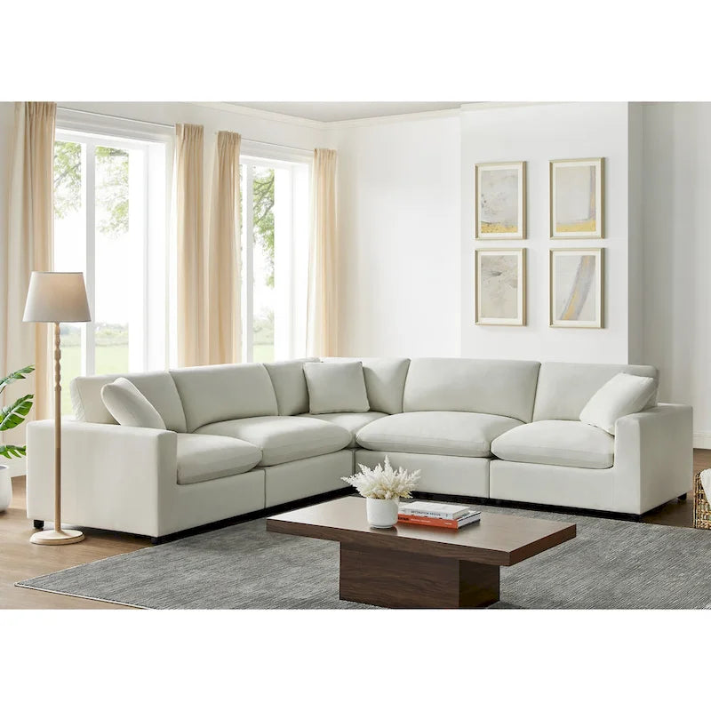 Divano componibile a 5 pezzi in velluto a coste e tessuto color antracite/beige