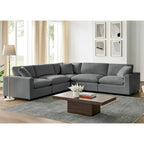 Divano componibile a 5 pezzi in velluto a coste e tessuto color antracite/beige